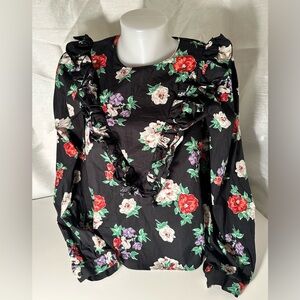 Zara Womens Top Ruffled Floral Blouse Long Sleeved Sz XSmall